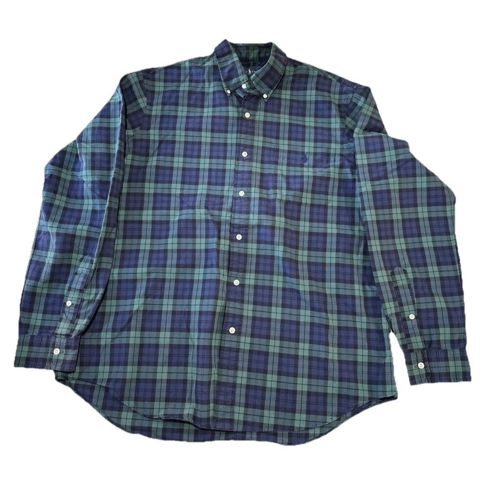 Ralph Lauren Mens L/S Blue/Green Checkered Casual Button Down Shirt Sz (XL)